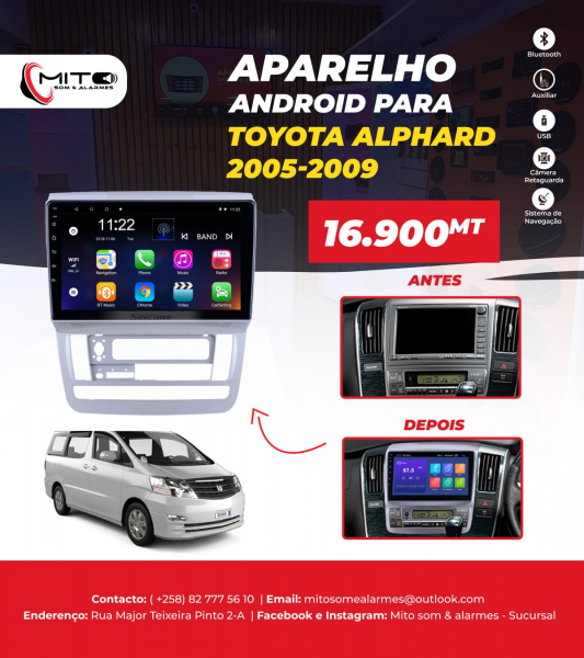 Aparelho android Toyota alphard 2005-2009