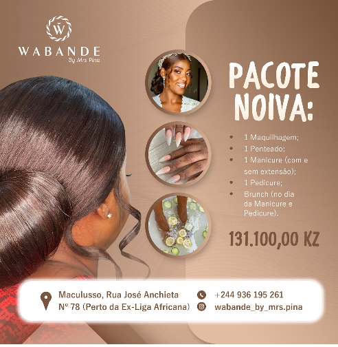 Pacote noiva Wabande Pacote noiva Um marco na vida de quem aguarda com muito anseio a finalização do tão esperado dia.