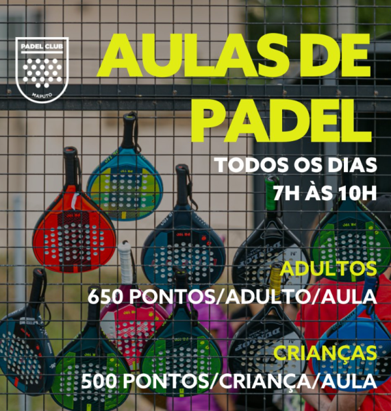 ACADEMIA DE PADEL MENSALIDADE: 3x semana: 5.500 mzn 2x semana: 4.000 mzn 1x semana: 2.000mzn