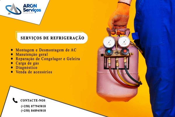 *Refrigeração & climatização* Montagem e Desmontagem  Manutenção de AC Preparação de Geleira e congelador  Carregamento  de gás  Diagnóstico