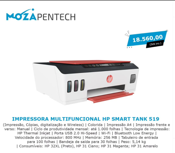 Impressora multifuncional HP Smart Tank 519 | Wireless e Colorida