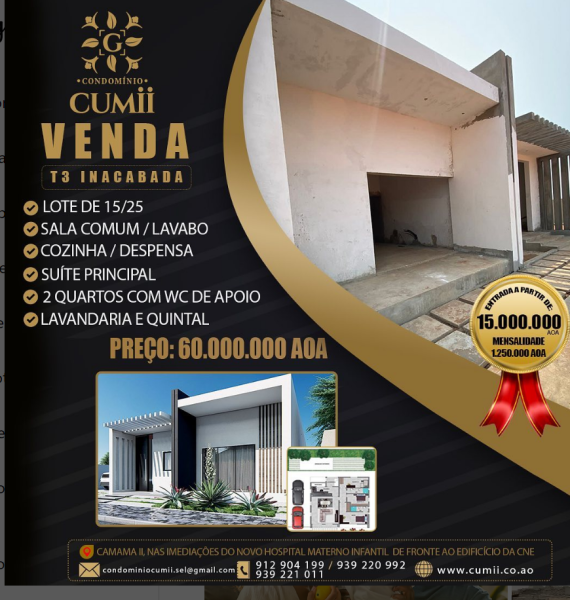 T3 MODELO TOSCO (INACABADA) - As casas serão entregues com alvenarias terminadas, cobertura em Laje