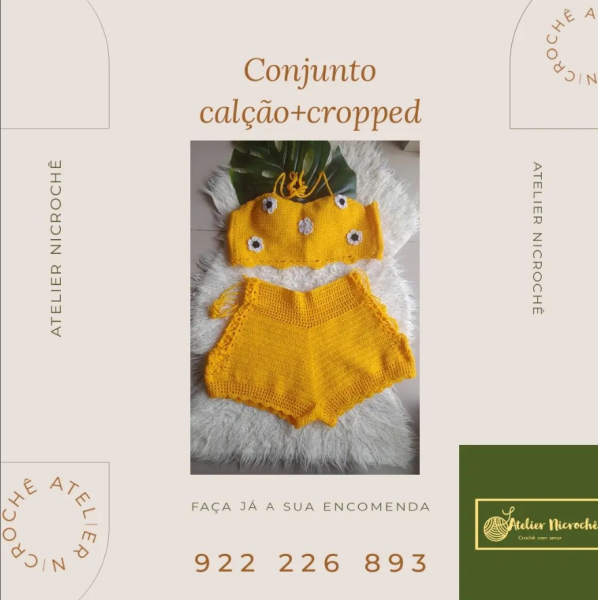 Conjunto calção e cropped , peças feitas com linha acrílica