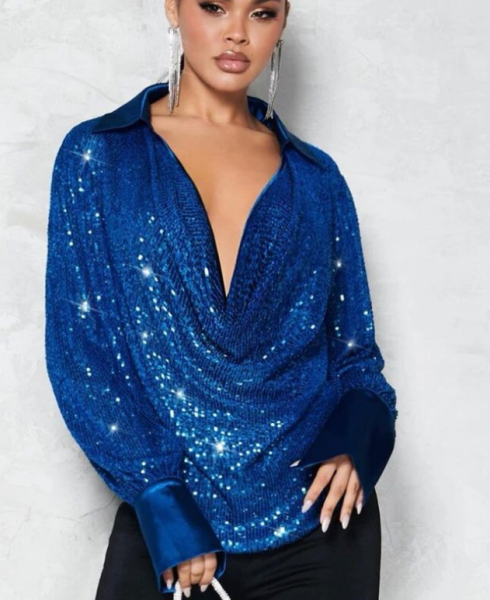 Blusa gola drapeada  Cor Azul Tamanho S 7mil