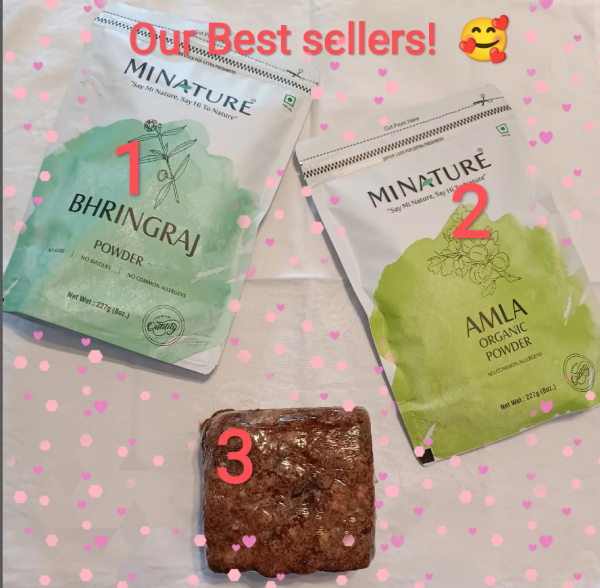 Bhringraj Powder- 900mt Amla Powder - 900mt African Black Soap -450mt