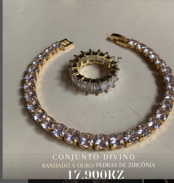 CONJUNTO DIVINO BANHADO A OURO & PEDRAS DE ZIRCÔNIA