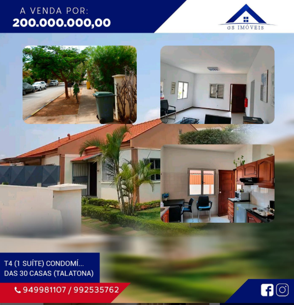 Vende-se Vivenda no Talatona Condomínio das 30 Casas . 4- QUARTOS/1 SUITE 1- SALA 1- COZINHA