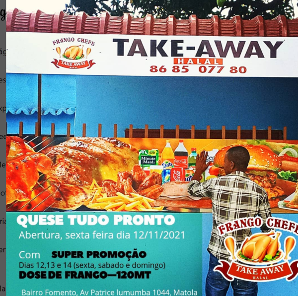 Temos: hamburguer, prego, Brian, guisados acompanhados com apas, arroz ou xima e muito mais...