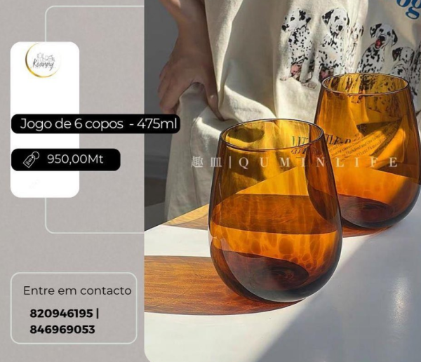 Jogo de 6 copos castanhos (475ml)  •950,00Mt ✨