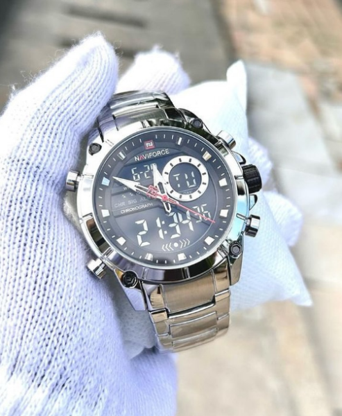 Relógio de marca NaviForce, a prova de água, calendário, alarme, cronômetro, dupla hora, Luz Led