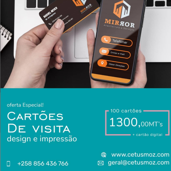 por apenas 1300,00Mts adquira 100 cartões de visita + cartão