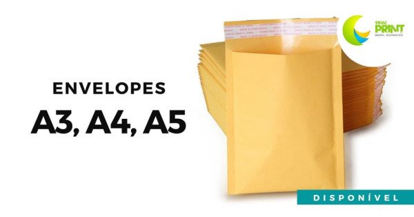 Envelopes tamanho A4, A5, A3 disponíveis