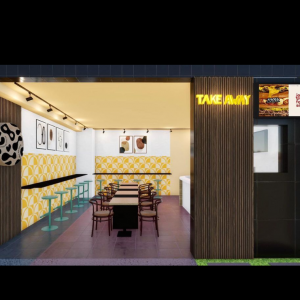 Fast Food Restaurant, 2022 A Retro, Minimalist, and modern feel. The aim is to have a clean and organized, foreign travelers, etc. The interior explains a lot the brand name, the colours go together and makes it a match