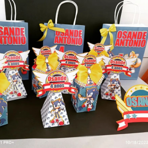 O mais rápido, o ouriço azul, Sonic Toppers, sacolas e caixinhas personalizadas