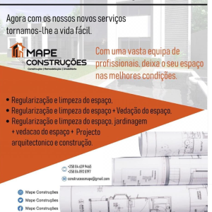 SERVIÇOS DE IMOBILIARIA A *MAPEConstruções* como forma de facilitar a sua vida, viemos com um novo serviço. Regularizando e Limpando o seu terreno com uma vasta equipa de profissionais,