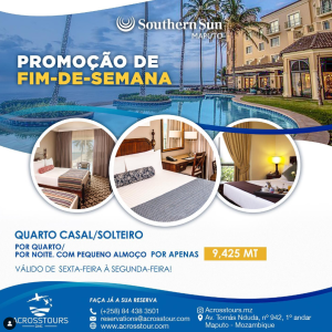 Preparamos para si um pacote promocional de hospedagem no Hotel Southern Sun, válido para finais de semana.