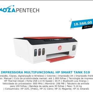 Impressora multifuncional HP Smart Tank 519 | Wireless e Colorida