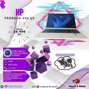 HP - Probook 450 G9 (12ª Geração)*  *CPU:* intel core i5-1235U @1.30GHz 4.40GHz *RAM:* 16GB *SSD:* 512GB *Tela:* 15.6" FHD