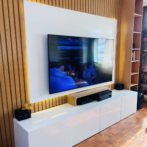 Painel ripado natural Oak Painel de Tv white Lacado