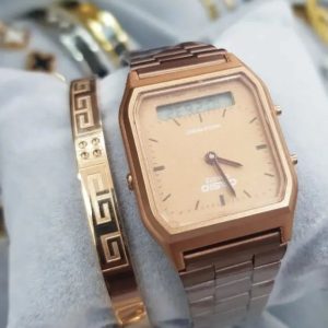 Conjunto relógio e pulseira inoxidável