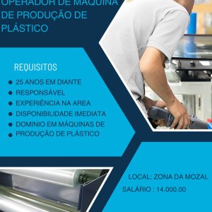 Vagas disponíveis operador de Máquina de produção de plástico
